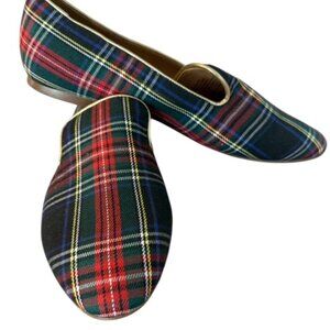 Women's J.Crew Tartan slip-on loafers Plaid Red Black Multi. Size 8.5